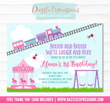Carousel Park and Train Invitation 1 - FREE thank you card included