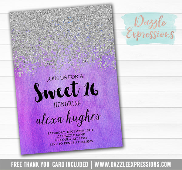 Ombre Watercolor Invitation 3 - FREE thank you card – Dazzle Expressions