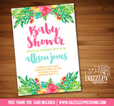 Tropical Flowers Baby Shower Invitation - FREE thank you card