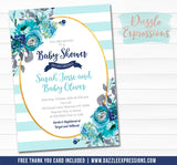 Turquoise and Gold Floral Baby Shower Invitation - FREE thank you card