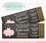 Tutu Pink and Gold Twins Chalkboard Ticket Invitation - FREE thank you card