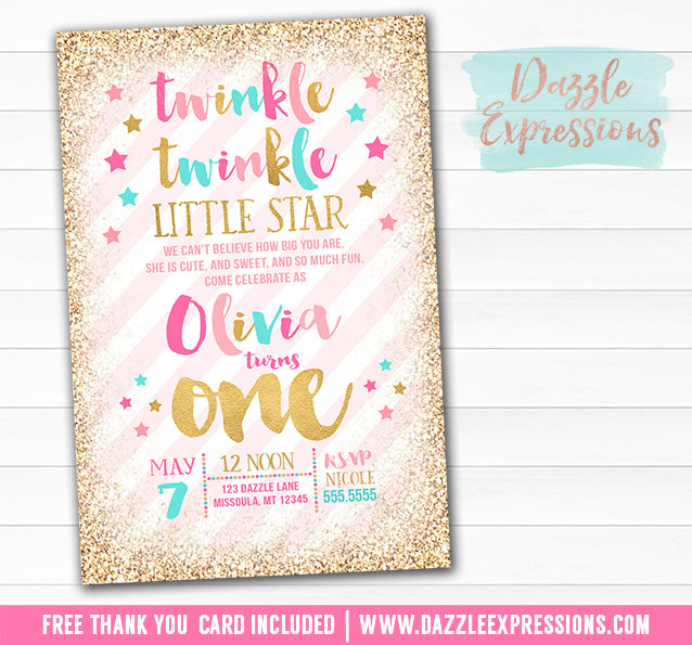 Twinkle Little Star Invitation 10 - FREE thank you card included