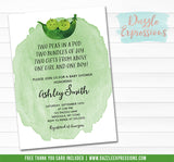Two Peas in a Pod Watercolor Baby Shower Invitation - FREE Thank You Card Included