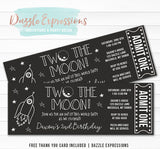 Two the Moon Ticket Invitation - FREE thank you card included
