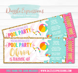 Unicorn Float Pool Party Ticket Invitation 1 - FREE thank you card
