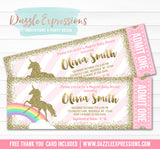 Unicorn Glitter Baby Shower Ticket Invitation - FREE thank you card