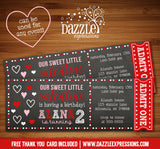 Valentines Day Chalkboard Ticket Invitation - FREE thank you card included
