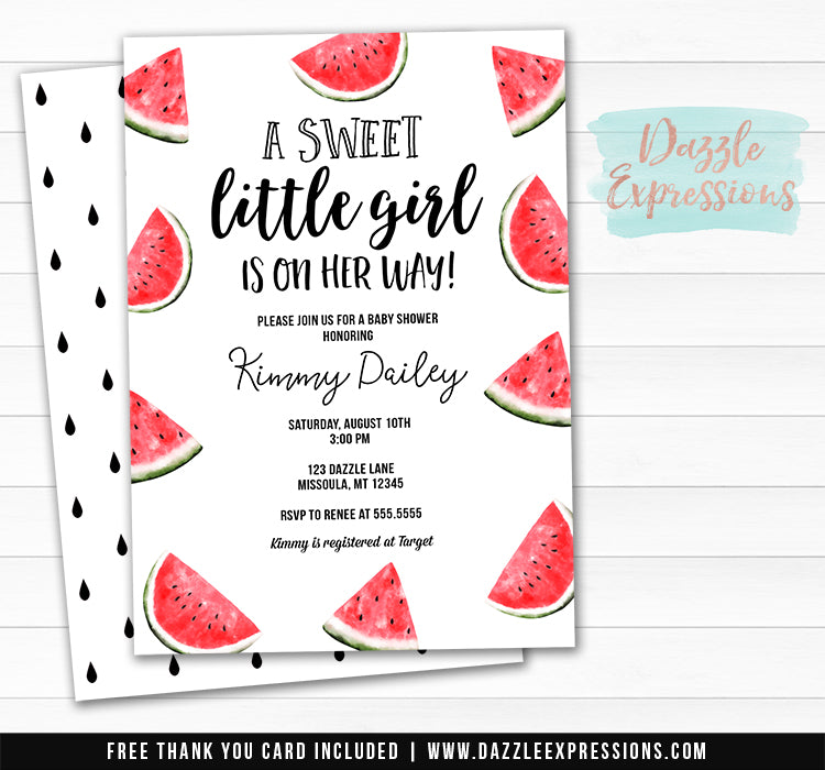 Watermelon Watercolor Baby Shower Invitation - FREE thank you card