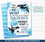 Orca Whale Watercolor Birthday Invitation - FREE thank you card