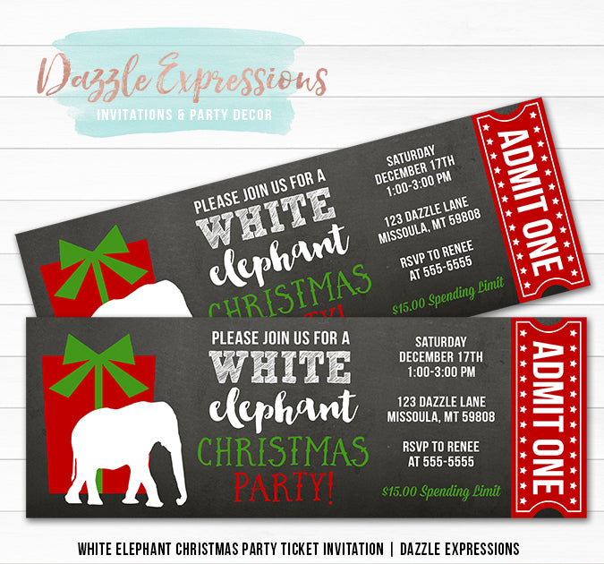 White Elephant Party Ticket Invitation
