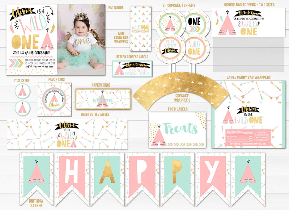 Girls Wild One Complete Party Package - Printable