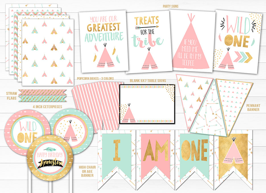 Girls Wild One Complete Party Package - Printable