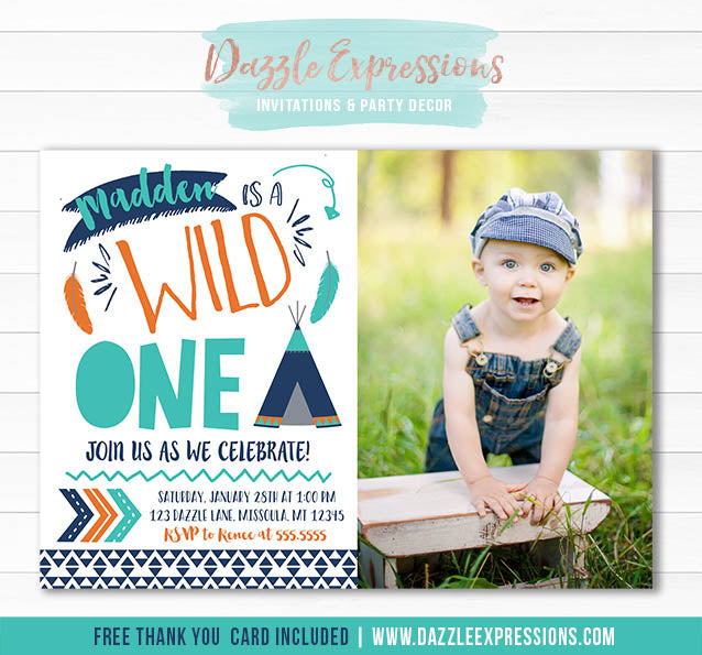 Wild One Invitation 13 - FREE thank you card