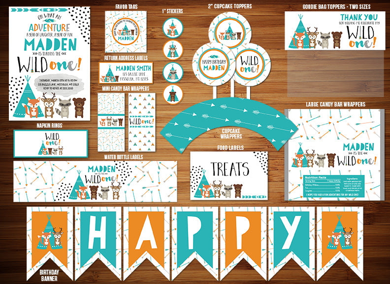 Wild One - Tribal Woodland Complete Party Package 1 - Printable