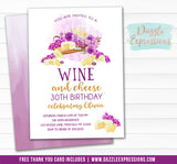 Wine and Cheese Birthday Invitation - FREE thank you card