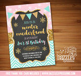 Winter Glitter Invitation 2 - FREE thank you card included