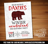 Winter Plaid Bear Invitation 2 - FREE thank you card included