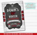 Winter Plaid Bear Invitation 3 - FREE thank you card included