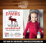 Winter Plaid Moose Invitation 1 - FREE thank you card included