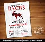 Winter Plaid Moose Invitation 2 - FREE thank you card included