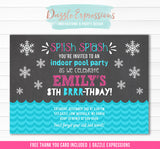 Winter Indoor Pool Party Chalkboard Invitation 1- FREE thank you card included