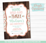 Young Wild and Three Invitation 2 - FREE thank you card